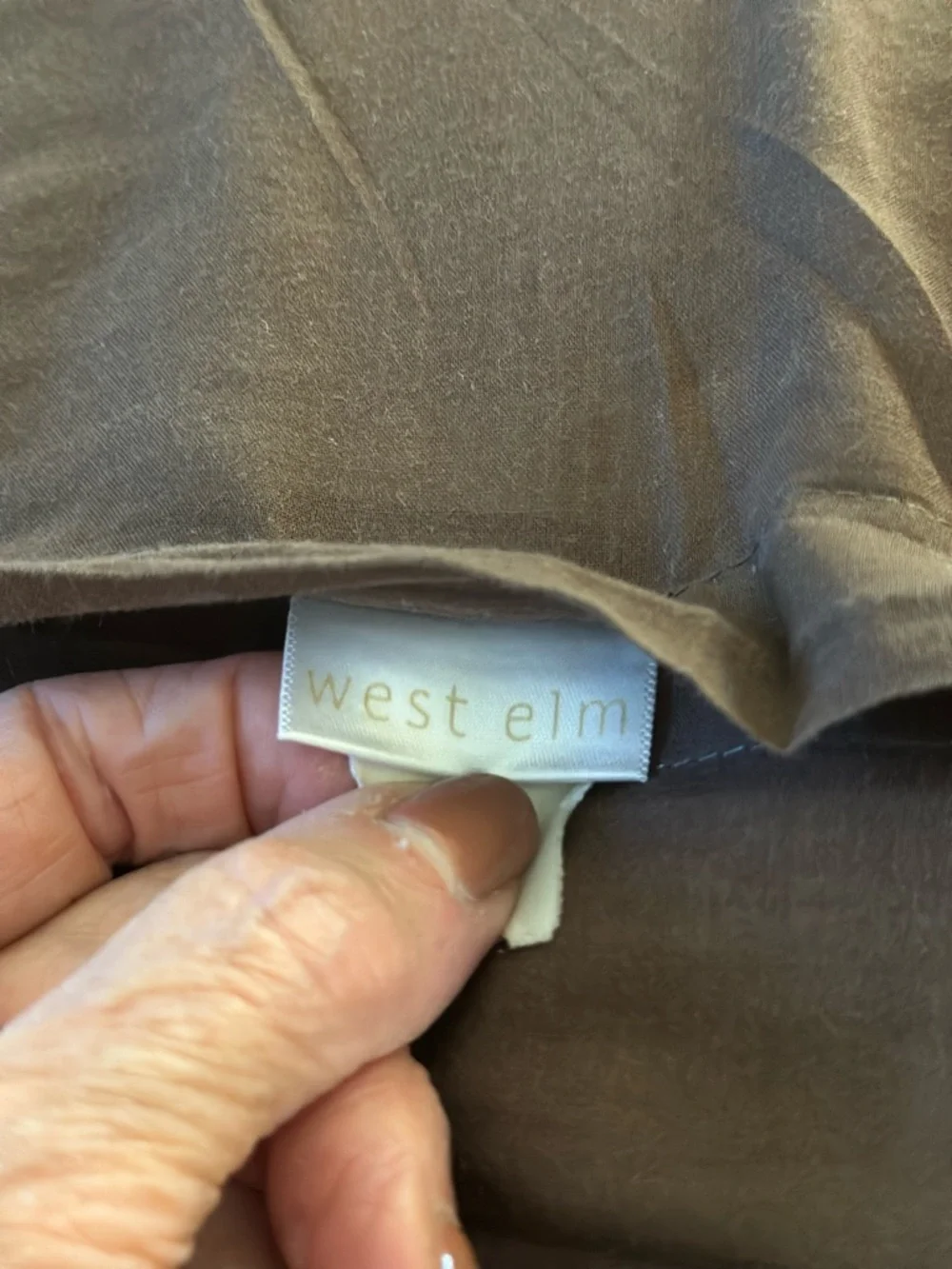 West Elm Embroidered Brown Pillow Sham Pair with White Stitching Trim